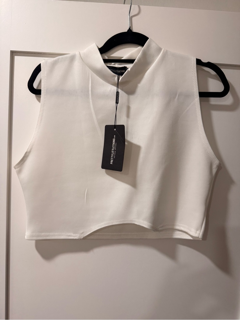 PrettyLittleThing White High Neck Cropped Tank